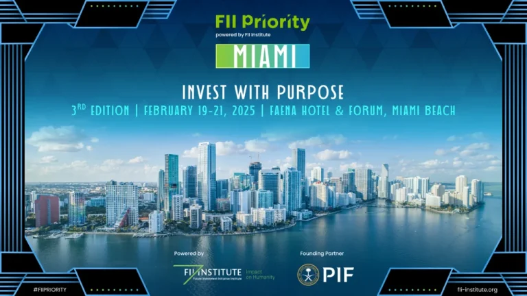 Opening session of the FII PRIORITY Miami 2025 Summit featuring global leaders discussing economic transformation and peace-centered policy.