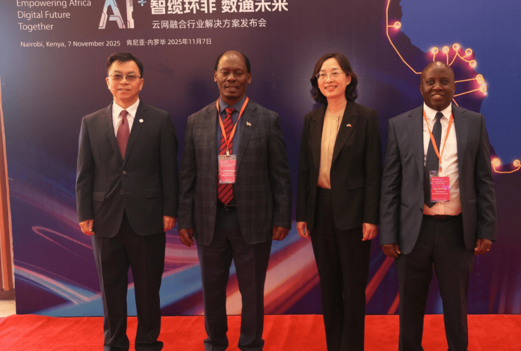 Kenyan Cabinet Secretary William Kabogo Gitau, Chinese Ambassador Guo Haiyan, and China Mobile Vice President Li Huidi participate in the official activation ceremony of the 2Africa East submarine cable in Nairobi to strengthen Africa’s digital backbone