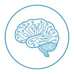Minimalist AI brain icon with interconnected circuit lines, symbolizing artificial intelligence and technology