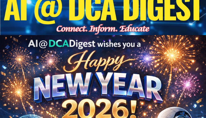 AI @ DCA Digest banner wishing a Happy New Year 2026 with fireworks, a futuristic city, and a sleek robot.