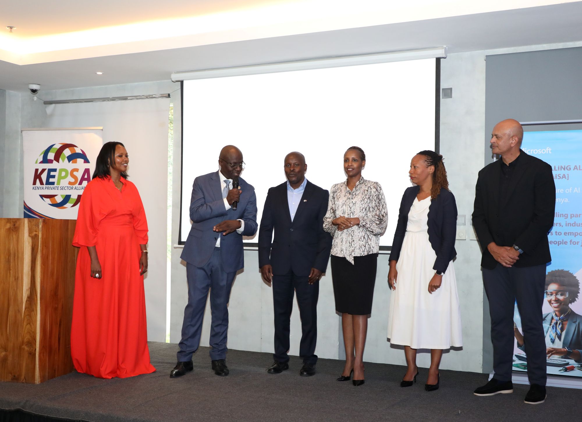 Representatives from KEPSA and Microsoft at the official launch of the Kenya AI Skilling Alliance (KAISA), a national initiative to train 1 million Kenyans in AI by 2027.