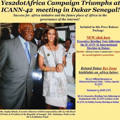 Sophia Bekele with President Wade at the Dakar Campaign