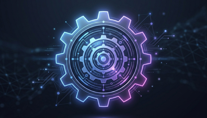 Digital gear icon representing transformation and systems integration | DotConnectAfrica
