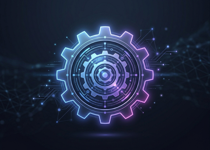 Digital gear icon representing transformation and systems integration | DotConnectAfrica